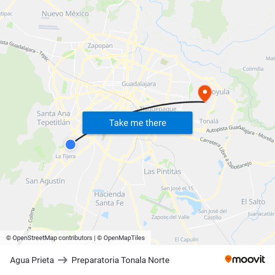 Agua Prieta to Preparatoria Tonala Norte map