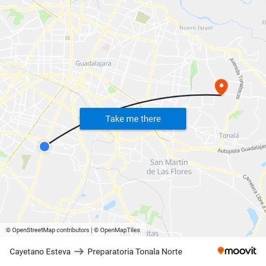 Cayetano Esteva to Preparatoria Tonala Norte map