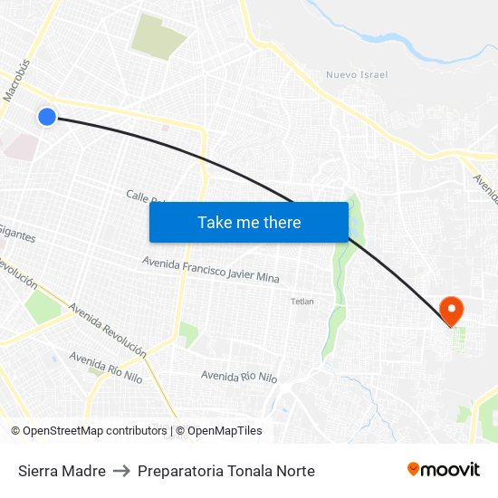 Sierra Madre to Preparatoria Tonala Norte map