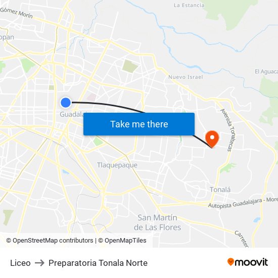 Liceo to Preparatoria Tonala Norte map