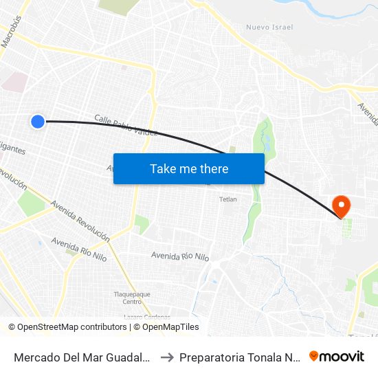 Mercado Del Mar Guadalajara to Preparatoria Tonala Norte map