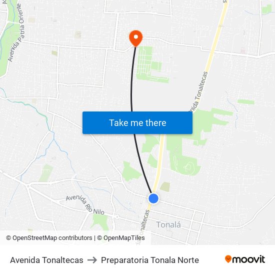 Avenida Tonaltecas to Preparatoria Tonala Norte map