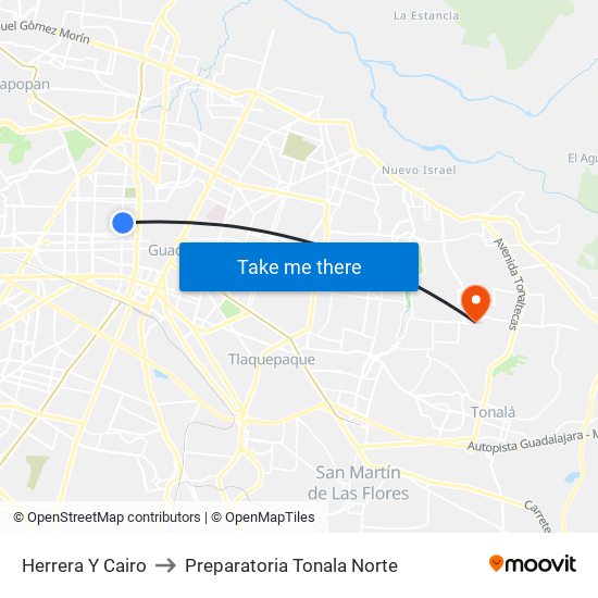 Herrera Y Cairo to Preparatoria Tonala Norte map