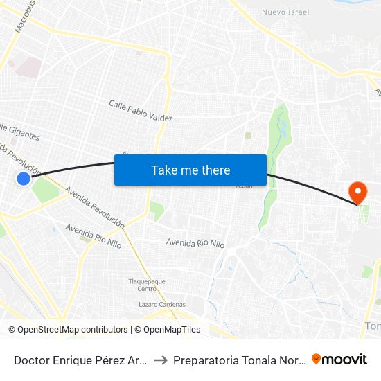 Doctor Enrique Pérez Arce to Preparatoria Tonala Norte map