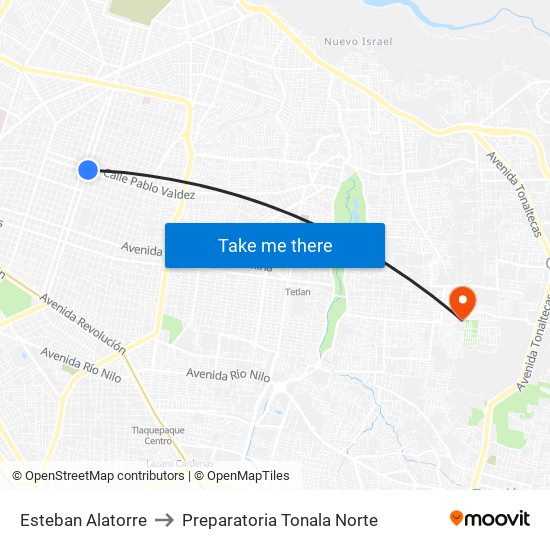 Esteban Alatorre to Preparatoria Tonala Norte map