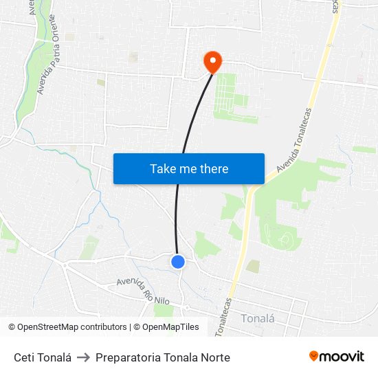 Ceti Tonalá to Preparatoria Tonala Norte map