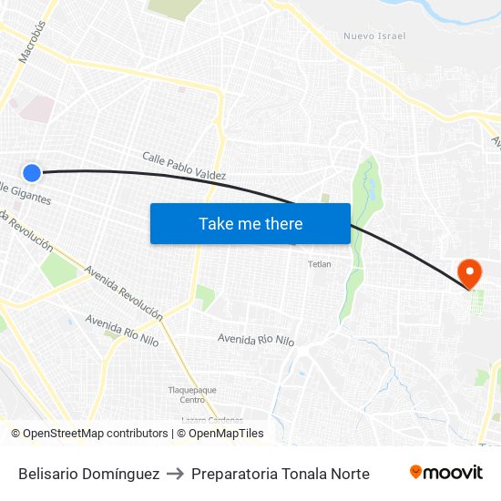 Belisario Domínguez to Preparatoria Tonala Norte map