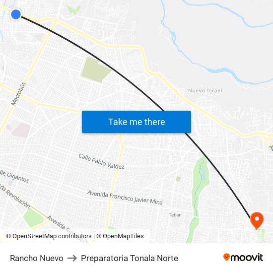 Rancho Nuevo to Preparatoria Tonala Norte map