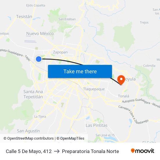 Calle 5 De Mayo, 412 to Preparatoria Tonala Norte map