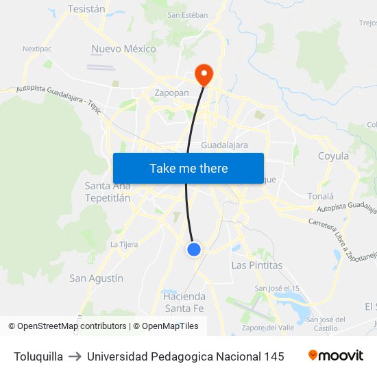 Toluquilla to Universidad Pedagogica Nacional 145 map