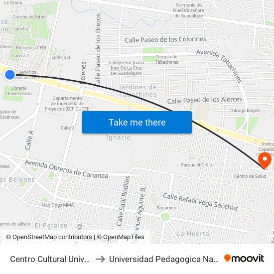 Centro Cultural Universitario to Universidad Pedagogica Nacional 145 map