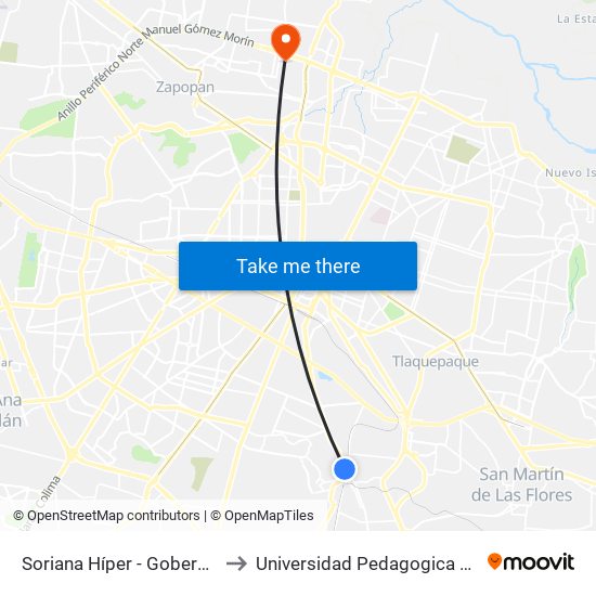 Soriana Híper - Gobernador Curiel to Universidad Pedagogica Nacional 145 map