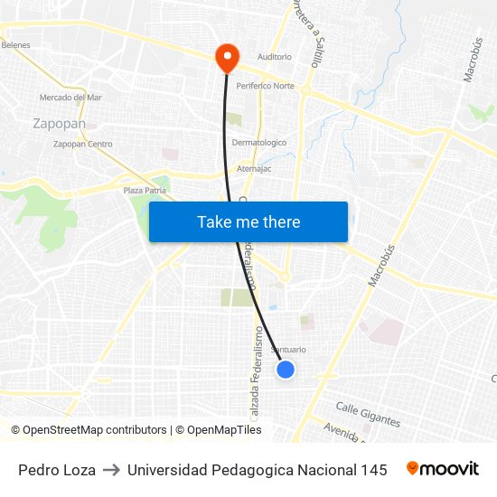 Pedro Loza to Universidad Pedagogica Nacional 145 map