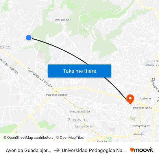 Avenida Guadalajara, 3022 to Universidad Pedagogica Nacional 145 map