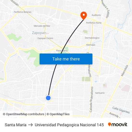 Santa María to Universidad Pedagogica Nacional 145 map