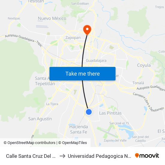 Calle Santa Cruz Del Valle, 224 to Universidad Pedagogica Nacional 145 map
