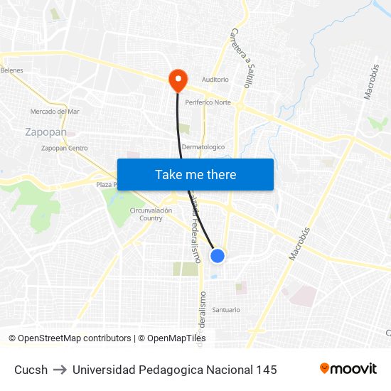 CUCSH to Universidad Pedagogica Nacional 145 map