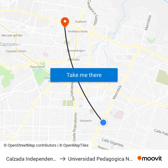 Calzada Independencia Norte to Universidad Pedagogica Nacional 145 map