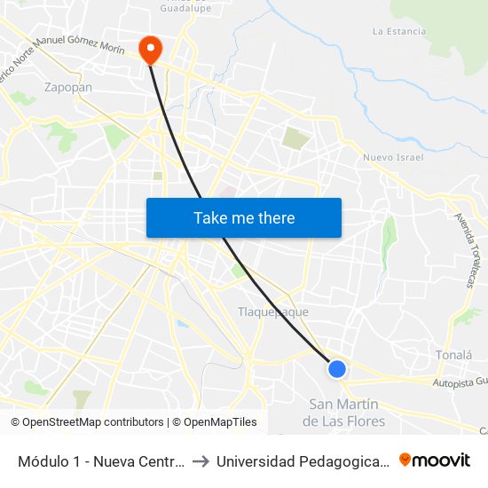 Módulo 1 - Nueva Central Camionera to Universidad Pedagogica Nacional 145 map