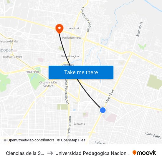 Ciencias de la Salud to Universidad Pedagogica Nacional 145 map