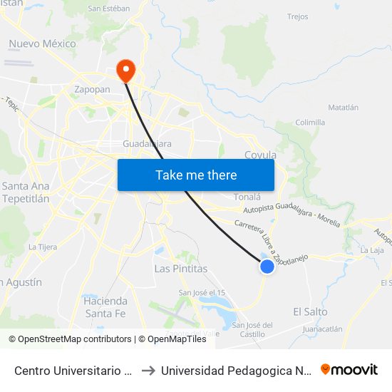 Centro Universitario de Tonalá to Universidad Pedagogica Nacional 145 map