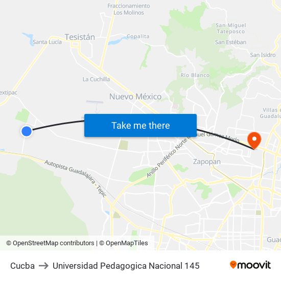 Cucba to Universidad Pedagogica Nacional 145 map
