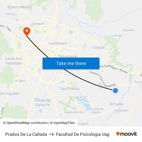 Prados De La Cañada to Facultad De Psicologia Uag map