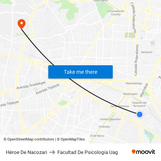 Héroe De Nacozari to Facultad De Psicologia Uag map
