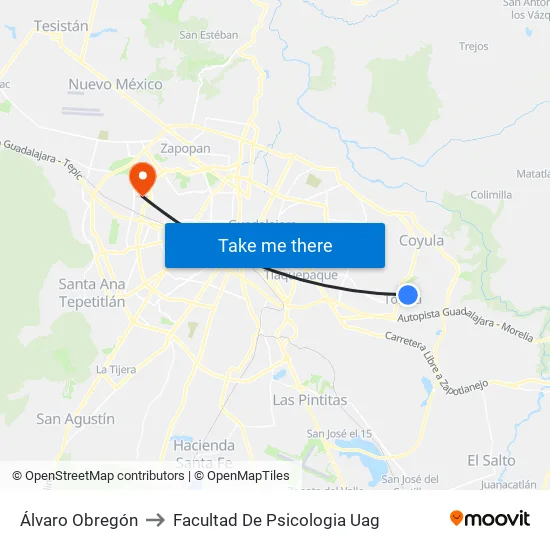 Álvaro Obregón to Facultad De Psicologia Uag map