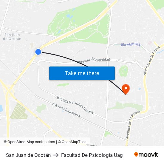 San Juan de Ocotán to Facultad De Psicologia Uag map