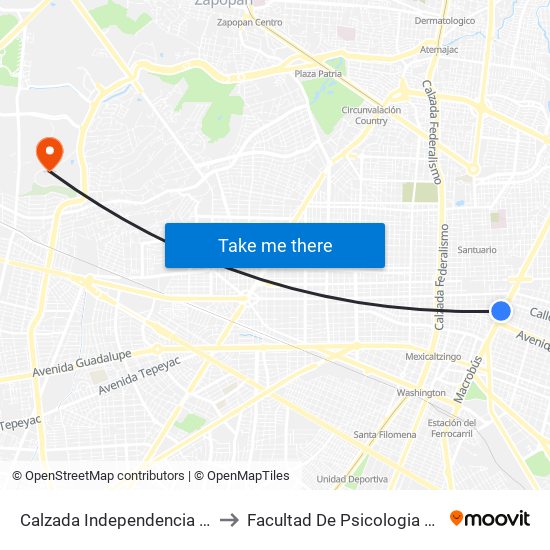 Calzada Independencia Sur to Facultad De Psicologia Uag map