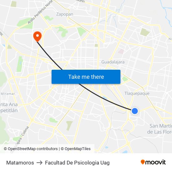 Matamoros to Facultad De Psicologia Uag map