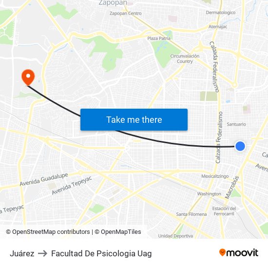 Juárez to Facultad De Psicologia Uag map