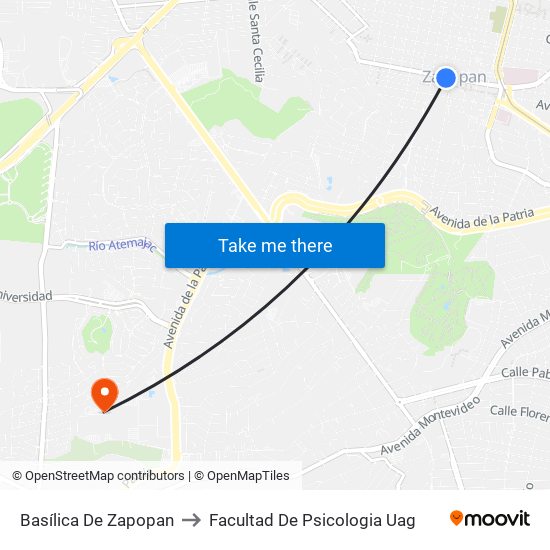 Basílica de Zapopan to Facultad De Psicologia Uag map