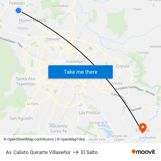 Av. Calixto Quirarte Villaseñor to El Salto map