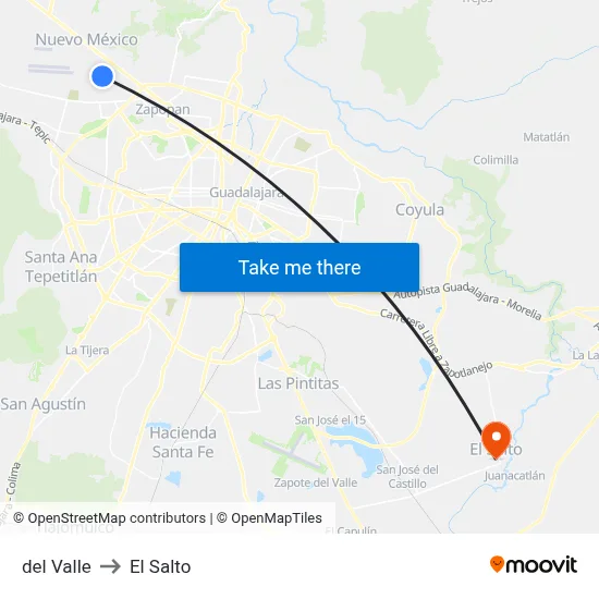 del Valle to El Salto map