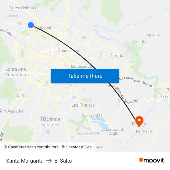 Santa Margarita to El Salto map