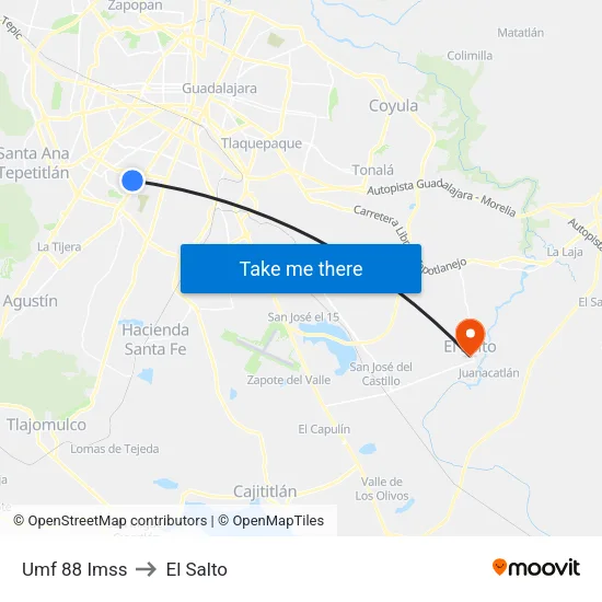 Umf 88 Imss to El Salto map