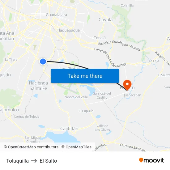 Toluquilla to El Salto map