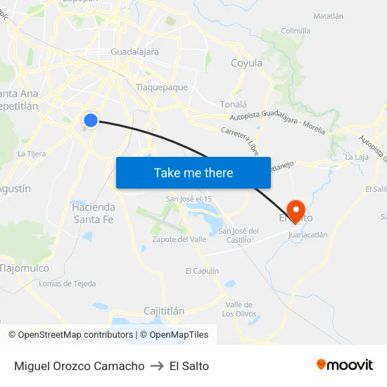 Miguel Orozco Camacho to El Salto map