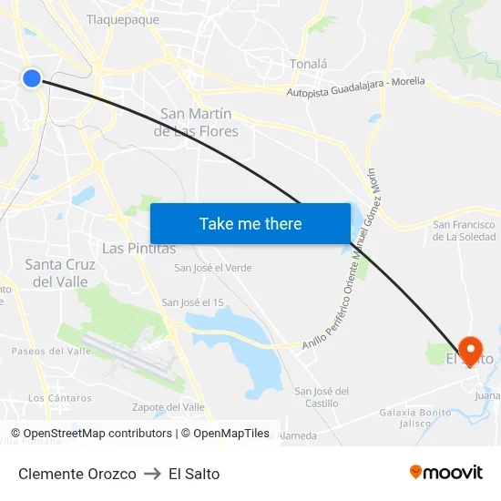Clemente Orozco to El Salto map