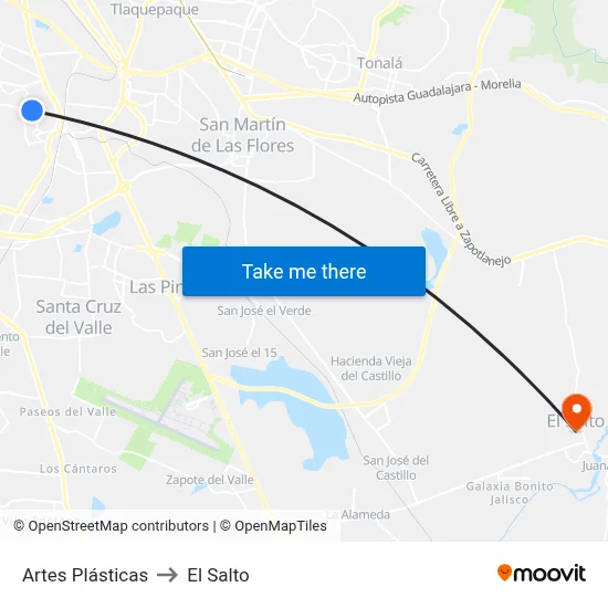 Artes Plásticas to El Salto map