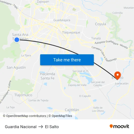 Guardia Nacional to El Salto map