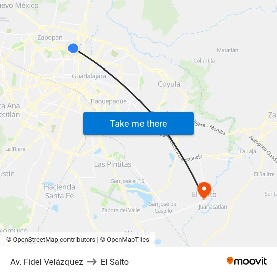 Av. Fidel Velázquez to El Salto map