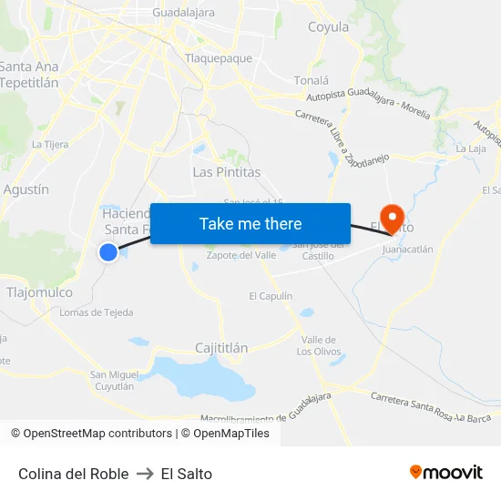 Colina del Roble to El Salto map