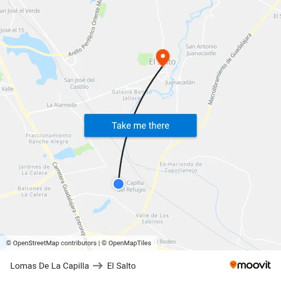 Lomas De La Capilla to El Salto map