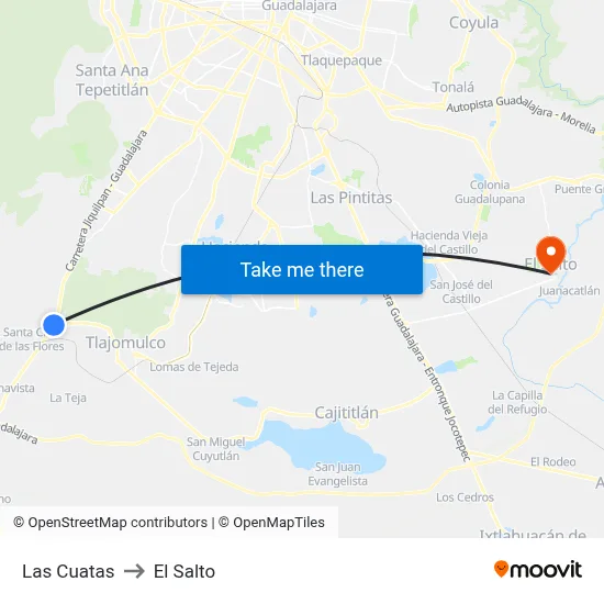 Las Cuatas to El Salto map