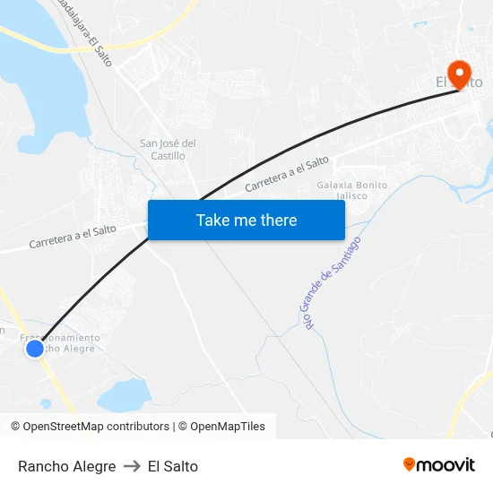 Rancho Alegre to El Salto map