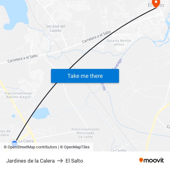 Jardines de la Calera to El Salto map