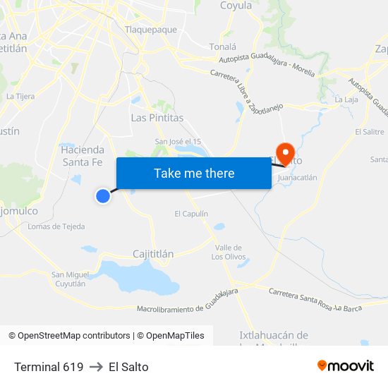 Terminal 619 to El Salto map